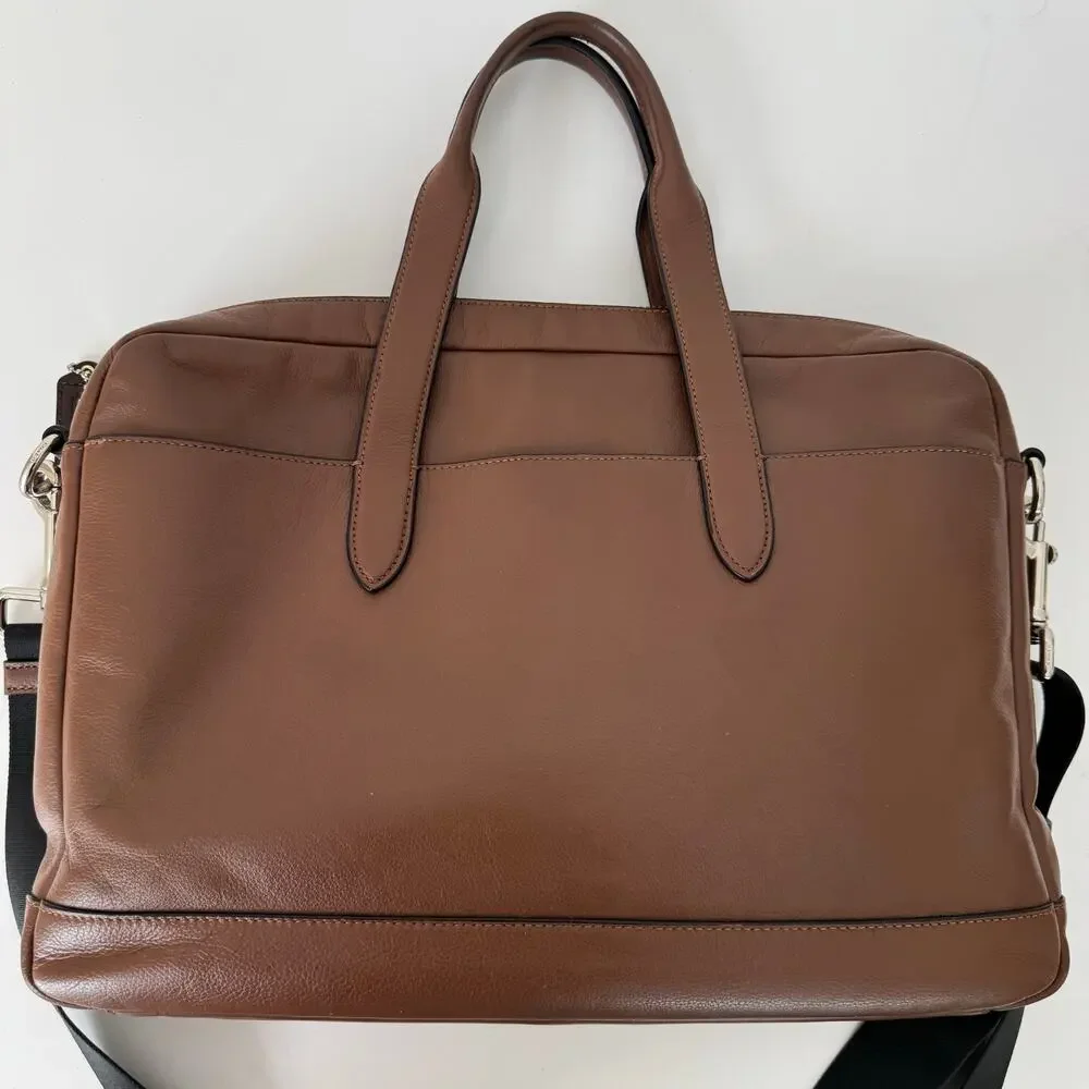 Coach Hamilton Leather Briefcase Laptop Bag Business Travel Saddle Brown F22529